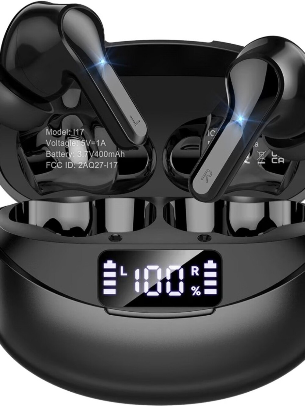 Amazon Black Wireless Earbud Headphones with LED Battery Display